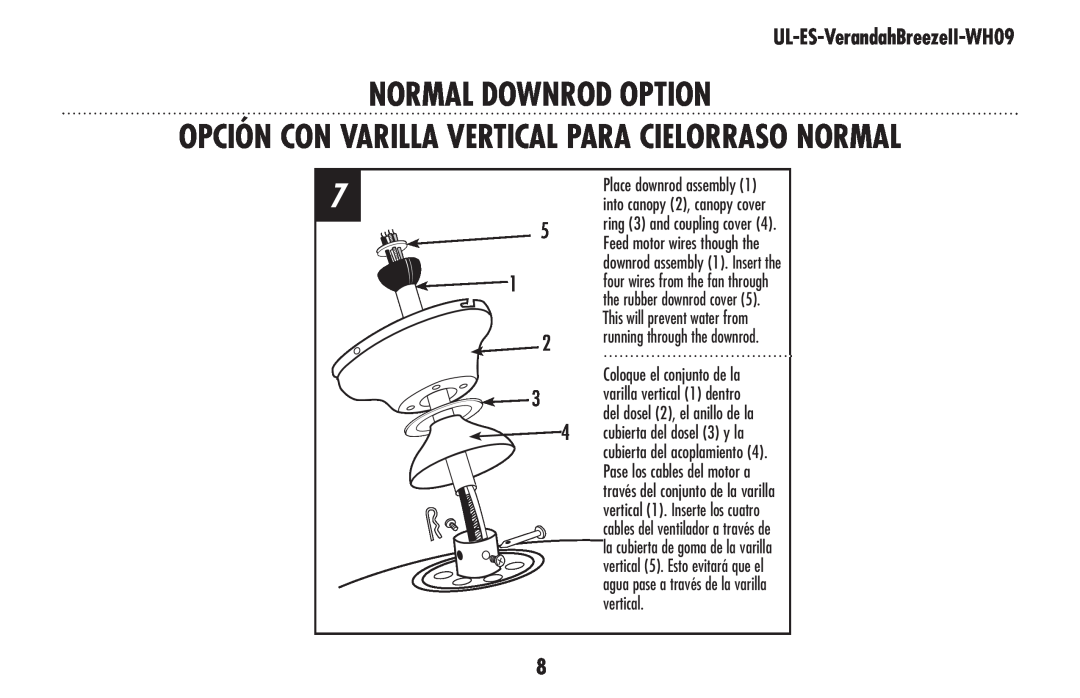 Westinghouse UL-ES-VerandahBreezeII-WH09 Normal Downrod Option, Opción Con Varilla Vertical Para Cielorraso Normal 
